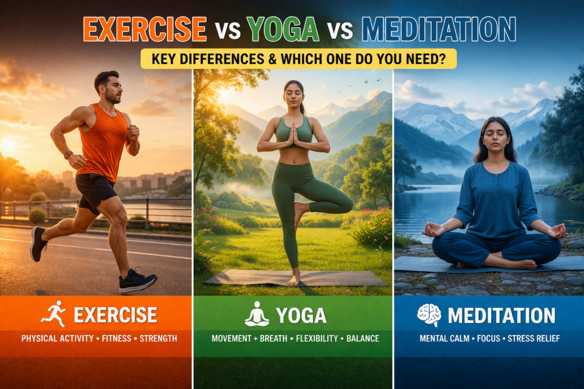 Difference Between Exercise, Yoga, Meditation