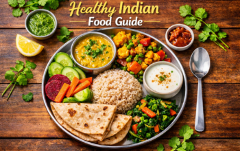 Balanced Indian thali with dal, roti, vegetables, salad and curd for healthy eating