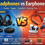 Headphones vs earphones comparison showing types, comfort tips, wired and wireless audio devices for better listening experience