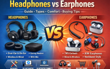 Headphones vs earphones comparison showing types, comfort tips, wired and wireless audio devices for better listening experience